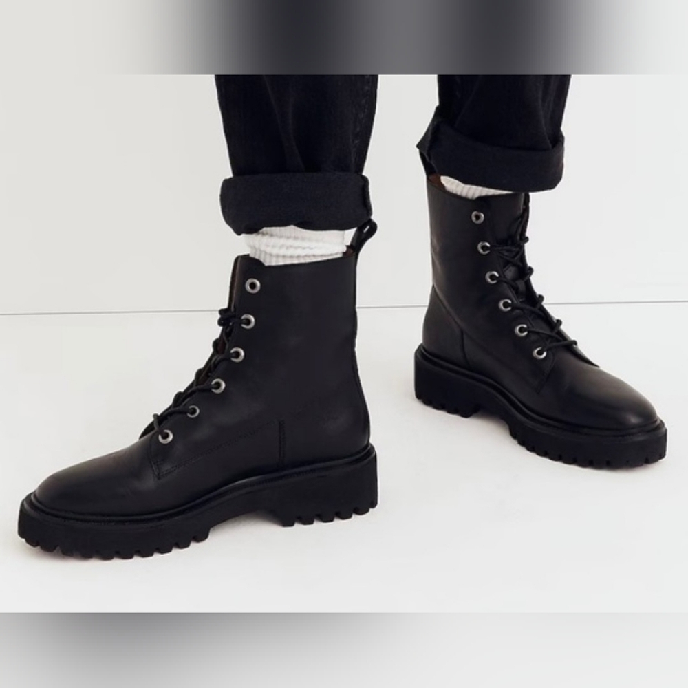 Madewell Rayna Black Lace Up Combat Boots